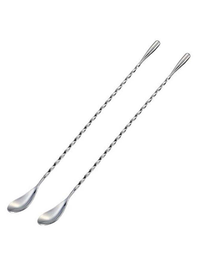 Bar Spoon Cocktail Mixing Stirrers, Stirring Stick for Drink, Stainless Steel, Spiral Long Handle, 12 Inches Silver 2-Pieces - Image 1